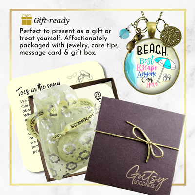 Beach Necklace Best Escape Summer Ocean Theme Handmade Pendant Vacation Jewelry Tropical Sea Glass Style Bead Sunglasses Sand Dollar Charm  Necklace - Gutsy Goodness Handmade Jewelry