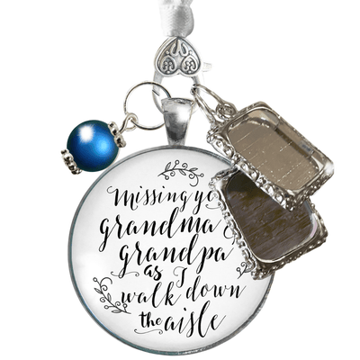 Wedding Bouquet Charm Missing Grandma Grandpa Wedding Day White Silver 2 Frames Blue Bead - Gutsy Goodness