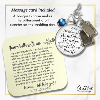 Wedding Bouquet Charm Missing Grandma Grandpa Wedding Day White Silver 2 Frames Blue Bead - Gutsy Goodness