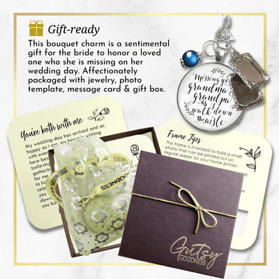 Wedding Bouquet Charm Missing Grandma Grandpa Wedding Day White Silver 2 Frames Blue Bead - Gutsy Goodness