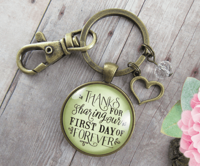 Wedding Officiant Gift Keychain Thanks For Sharing Our Day Rustic Heart Charm - Gutsy Goodness Handmade Jewelry