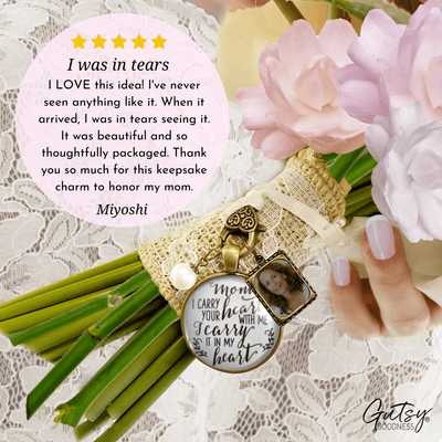 Bridal Bouquet Photo Charm Mom I Carry Your Heart Wedding White Mother Memory Jewel - Gutsy Goodness