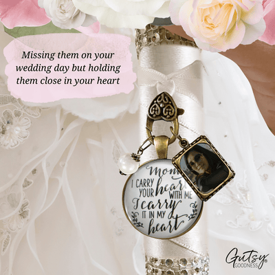 Bridal Bouquet Photo Charm Mom I Carry Your Heart Wedding White Mother Memory Jewel - Gutsy Goodness
