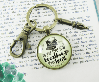 Writing Keychain Fill Your Paper Style Woodsworth Literary Quote Typewriter Pendant Gift - Gutsy Goodness Handmade Jewelry