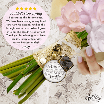 On Your Wedding Day OUR Heart Is There Walking Beside You DAUGHTER - DESTINATION BRONZE - WHITE - WHITE BEAD