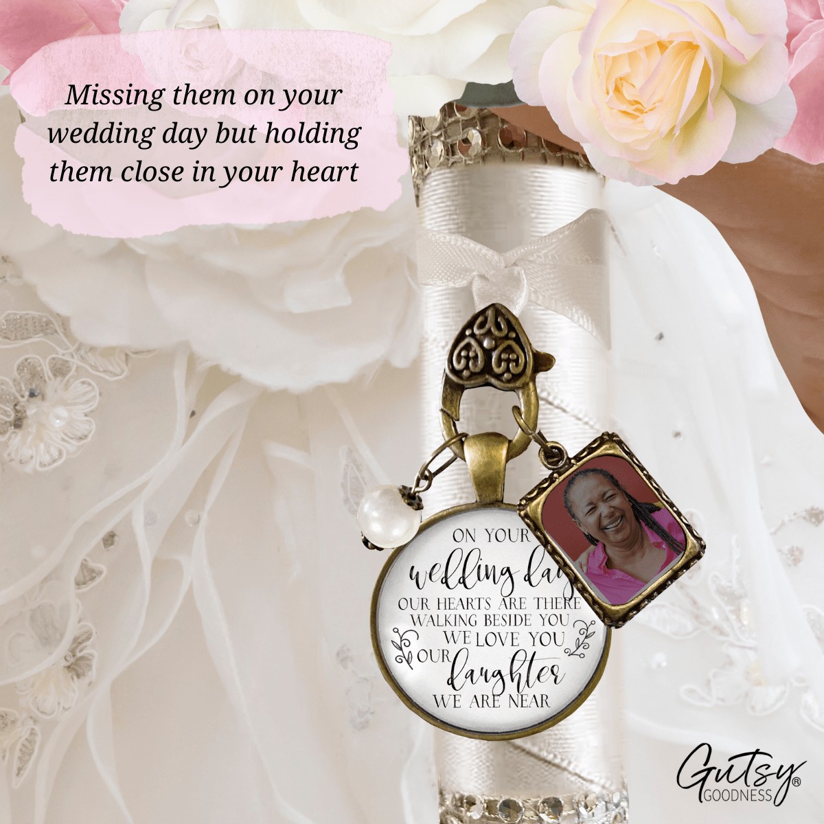 On Your Wedding Day OUR Heart Is There Walking Beside You DAUGHTER - DESTINATION BRONZE - WHITE - WHITE BEAD