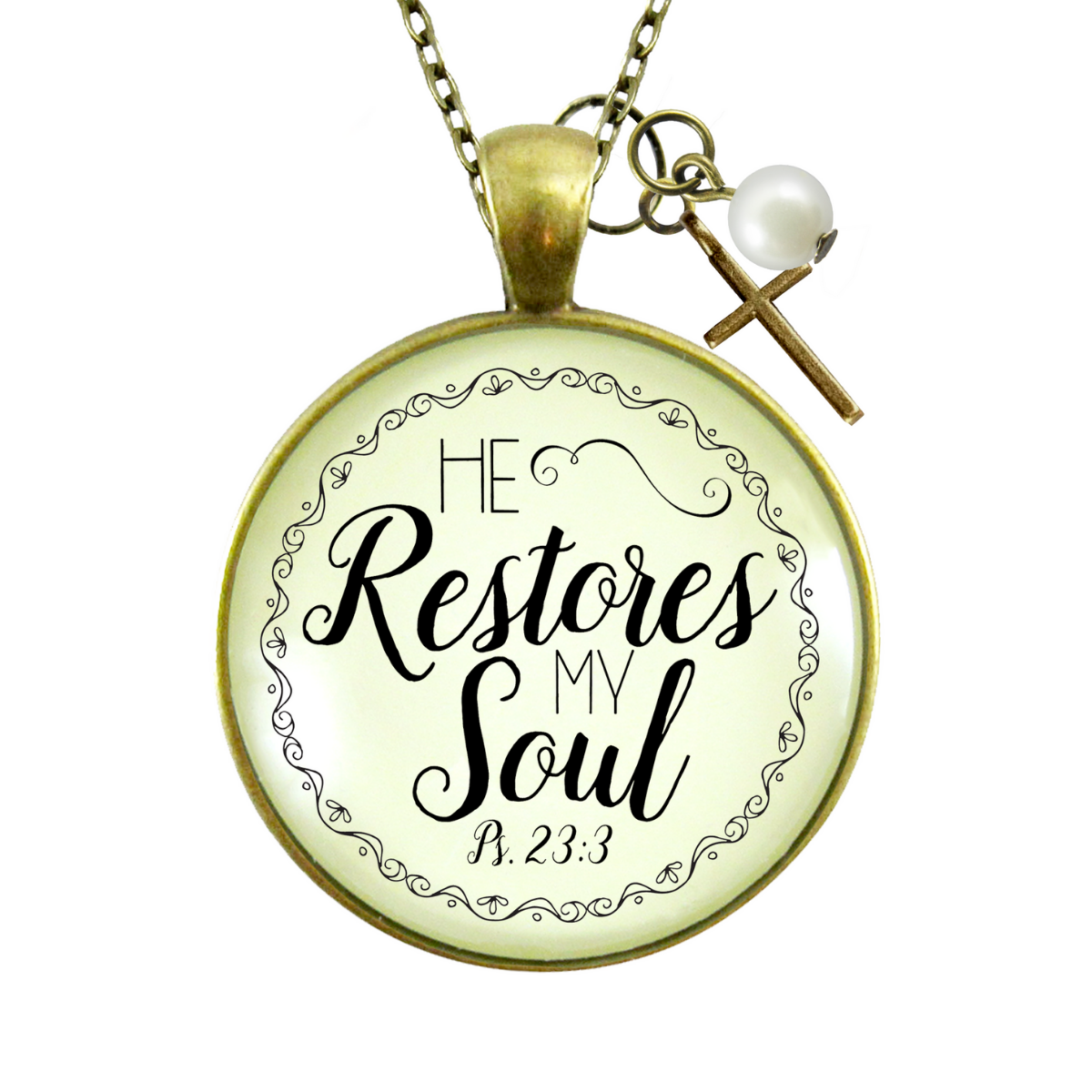 He Restores My Soul Psalm 23 Necklace Bible Saying Cross Jewelry  Necklace - Gutsy Goodness Handmade Jewelry