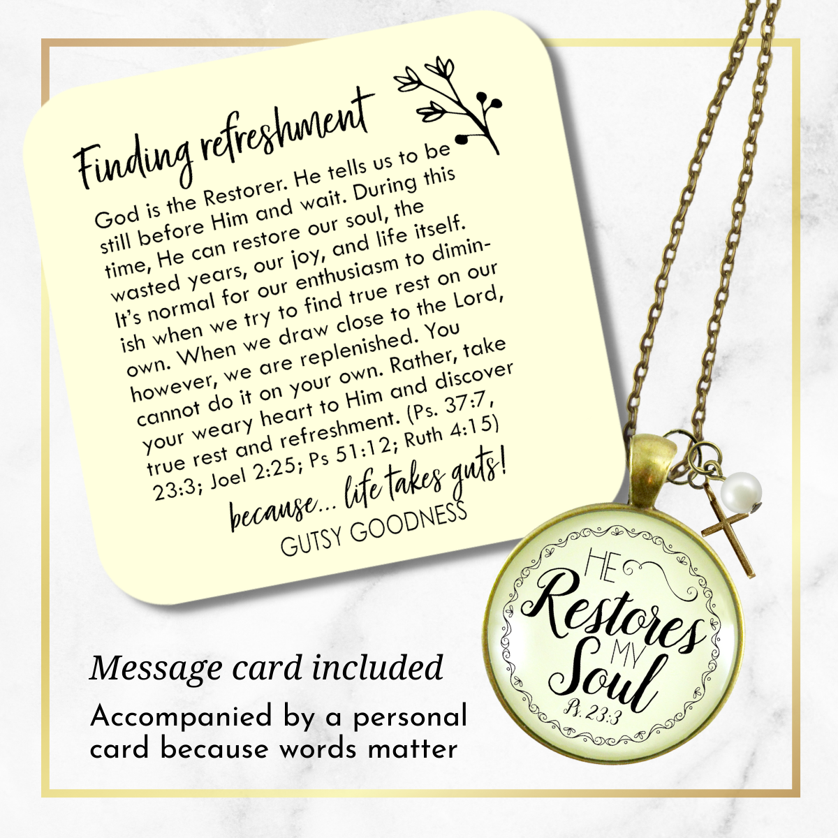 He Restores My Soul Psalm 23 Necklace Bible Saying Cross Jewelry  Necklace - Gutsy Goodness Handmade Jewelry