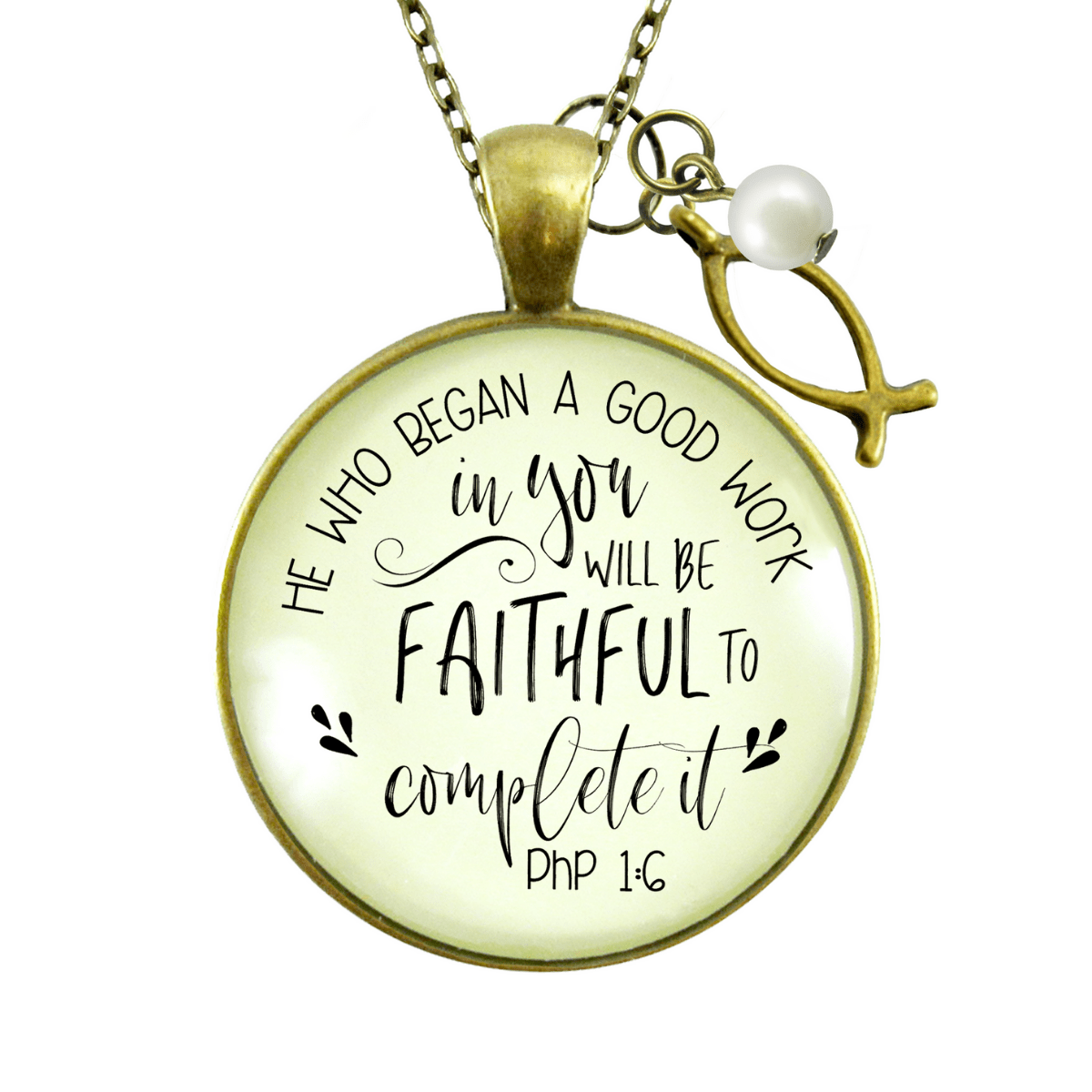 Gutsy Goodness Christian Necklace He Who Began Good Work Bible Quote Ichthys Jewelry - Gutsy Goodness Handmade Jewelry;Christian Necklace He Who Began Good Work Bible Quote Ichthys Jewelry - Gutsy Goodness Handmade Jewelry Gifts