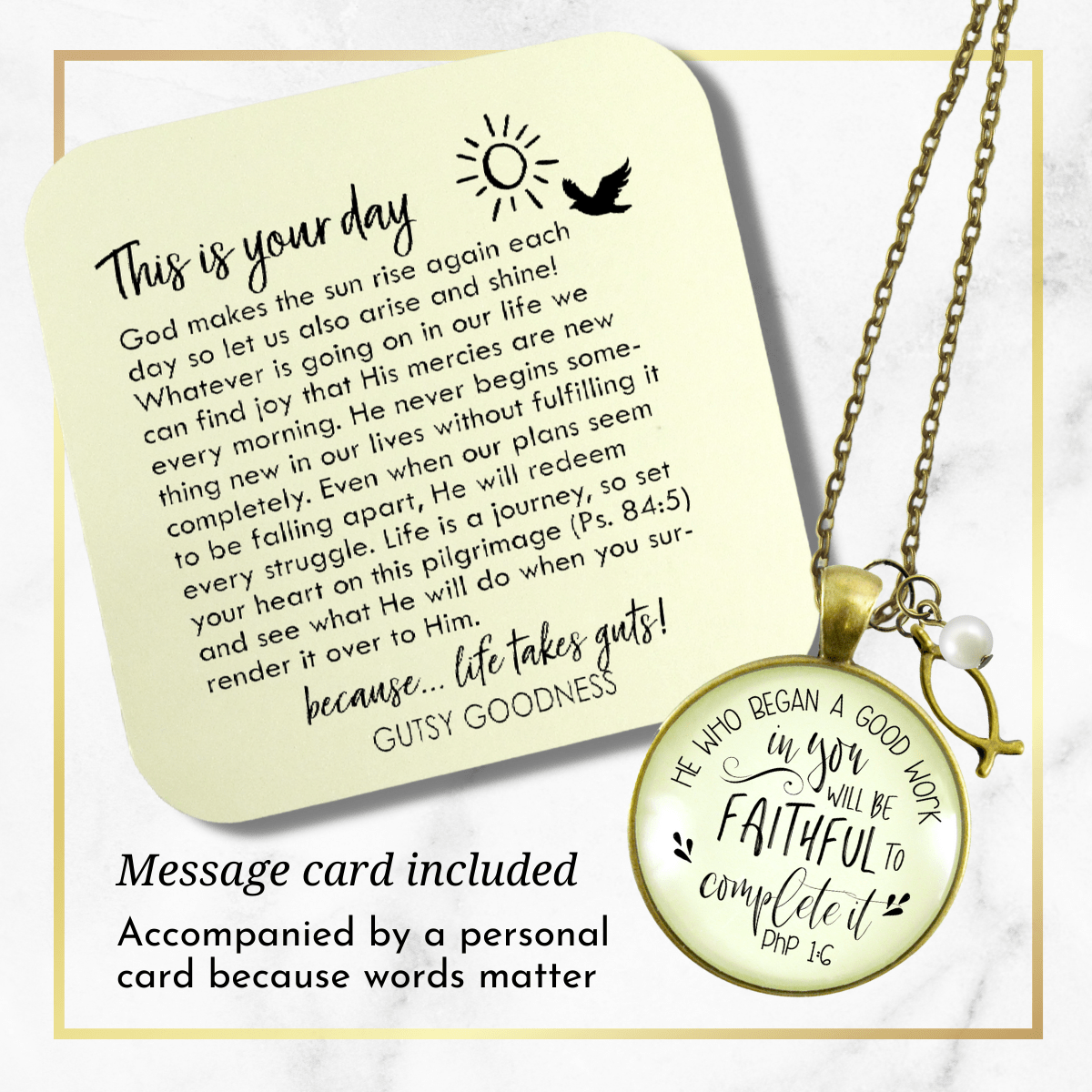 Gutsy Goodness Christian Necklace He Who Began Good Work Bible Quote Ichthys Jewelry - Gutsy Goodness Handmade Jewelry;Christian Necklace He Who Began Good Work Bible Quote Ichthys Jewelry - Gutsy Goodness Handmade Jewelry Gifts