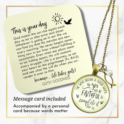 Gutsy Goodness Christian Necklace He Who Began Good Work Bible Quote Ichthys Jewelry - Gutsy Goodness Handmade Jewelry;Christian Necklace He Who Began Good Work Bible Quote Ichthys Jewelry - Gutsy Goodness Handmade Jewelry Gifts