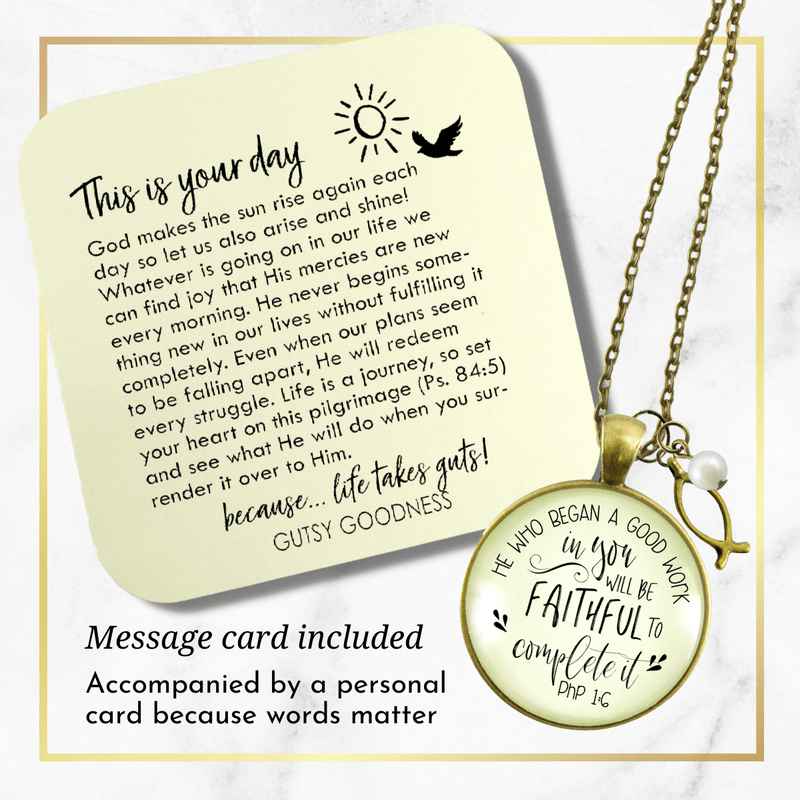 Gutsy Goodness Christian Necklace He Who Began Good Work Bible Quote Ichthys Jewelry - Gutsy Goodness Handmade Jewelry;Christian Necklace He Who Began Good Work Bible Quote Ichthys Jewelry - Gutsy Goodness Handmade Jewelry Gifts