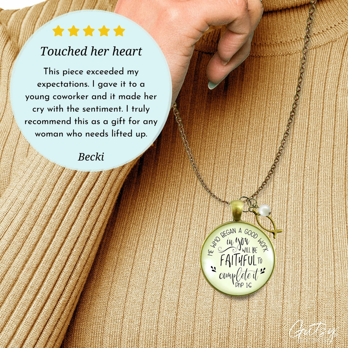 Gutsy Goodness Christian Necklace He Who Began Good Work Bible Quote Ichthys Jewelry - Gutsy Goodness Handmade Jewelry;Christian Necklace He Who Began Good Work Bible Quote Ichthys Jewelry - Gutsy Goodness Handmade Jewelry Gifts