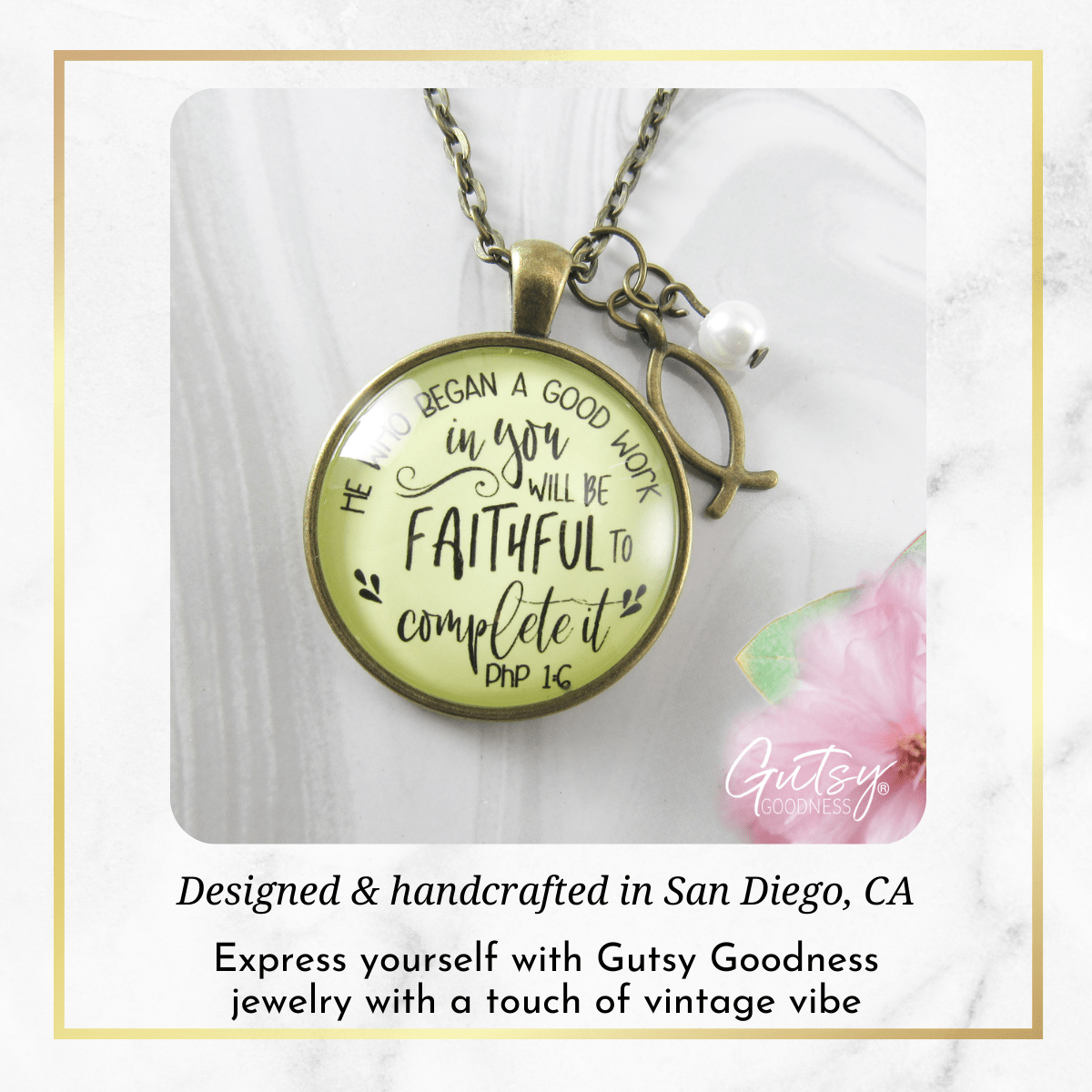 Gutsy Goodness Christian Necklace He Who Began Good Work Bible Quote Ichthys Jewelry - Gutsy Goodness Handmade Jewelry;Christian Necklace He Who Began Good Work Bible Quote Ichthys Jewelry - Gutsy Goodness Handmade Jewelry Gifts