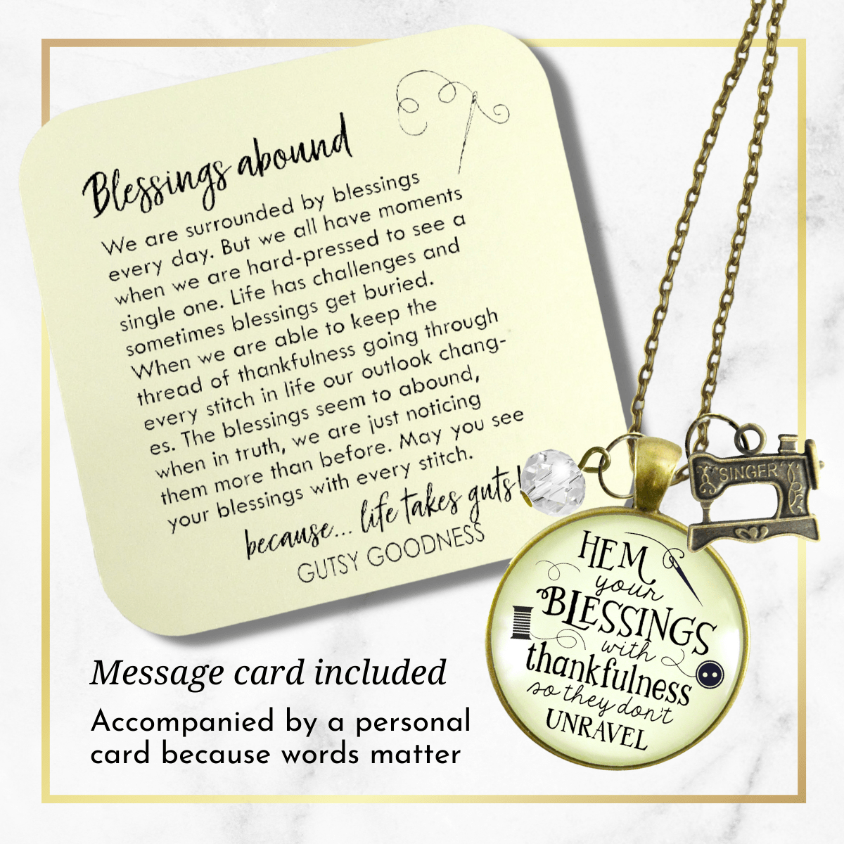 Gutsy Goodness Seamstress Necklace Hem Blessings Thankful Sewing Jewelry Gift - Gutsy Goodness;Seamstress Necklace Hem Blessings Thankful Sewing Jewelry Gift - Gutsy Goodness Handmade Jewelry Gifts