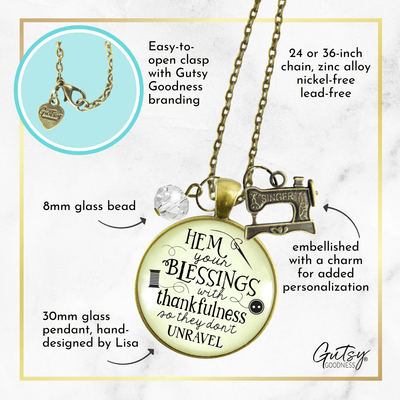 Gutsy Goodness Seamstress Necklace Hem Blessings Thankful Sewing Jewelry Gift - Gutsy Goodness;Seamstress Necklace Hem Blessings Thankful Sewing Jewelry Gift - Gutsy Goodness Handmade Jewelry Gifts
