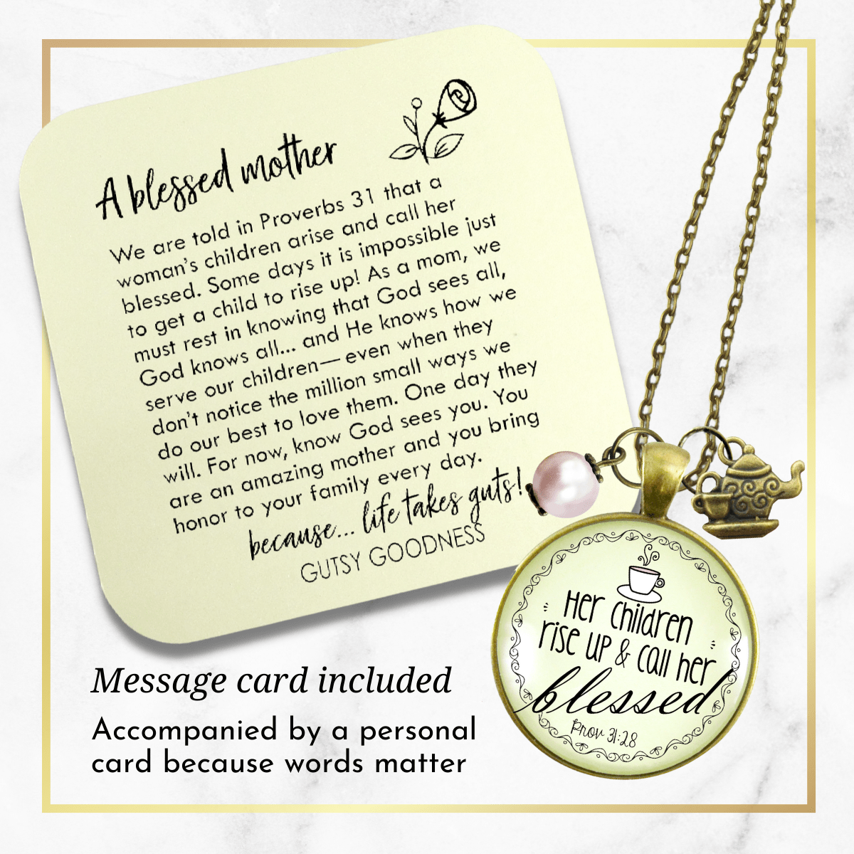 Gutsy Goodness Blessed Mother Necklace Proverb 31 Christian Mom Jewelry Teapot Charm - Gutsy Goodness;Blessed Mother Necklace Proverb 31 Christian Mom Jewelry Teapot Charm - Gutsy Goodness Handmade Jewelry Gifts
