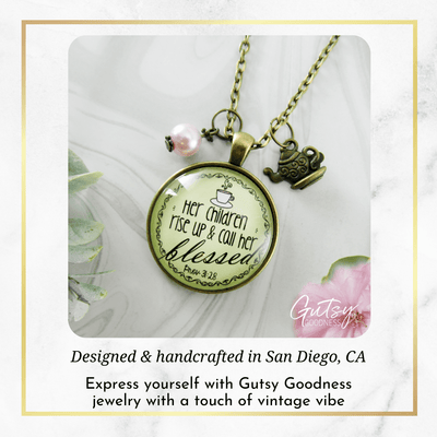 Gutsy Goodness Blessed Mother Necklace Proverb 31 Christian Mom Jewelry Teapot Charm - Gutsy Goodness;Blessed Mother Necklace Proverb 31 Christian Mom Jewelry Teapot Charm - Gutsy Goodness Handmade Jewelry Gifts
