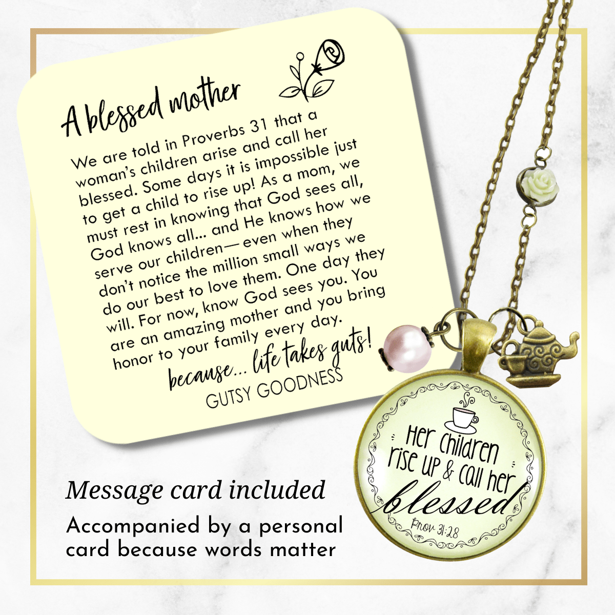 Gutsy Goodness Blessed Mother Necklace Proverb 31 Christian Mom Jewelry Teapot Charm Rose Chain - Gutsy Goodness Handmade Jewelry;Blessed Mother Necklace Proverb 31 Christian Mom Jewelry Teapot Charm Rose Chain - Gutsy Goodness Handmade Jewelry Gifts