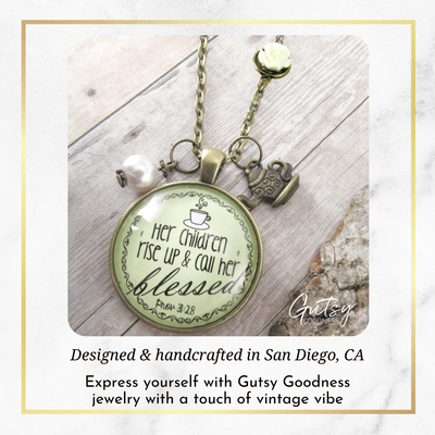 Gutsy Goodness Blessed Mother Necklace Proverb 31 Christian Mom Jewelry Teapot Charm Rose Chain - Gutsy Goodness Handmade Jewelry;Blessed Mother Necklace Proverb 31 Christian Mom Jewelry Teapot Charm Rose Chain - Gutsy Goodness Handmade Jewelry Gifts