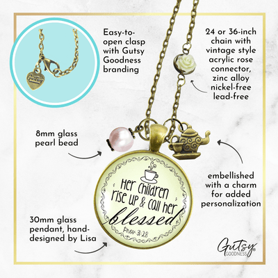 Gutsy Goodness Blessed Mother Necklace Proverb 31 Christian Mom Jewelry Teapot Charm Rose Chain - Gutsy Goodness Handmade Jewelry;Blessed Mother Necklace Proverb 31 Christian Mom Jewelry Teapot Charm Rose Chain - Gutsy Goodness Handmade Jewelry Gifts
