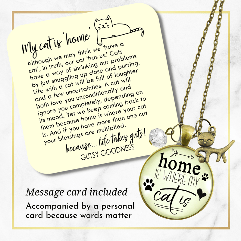 Gutsy Goodness Cat Necklace Home is Where My Cat is Kitty Saying Feline Gift Womens Jewelry - Gutsy Goodness Handmade Jewelry;Cat Necklace Home Is Where My Cat Is Kitty Saying Feline Gift Womens Jewelry - Gutsy Goodness Handmade Jewelry Gifts