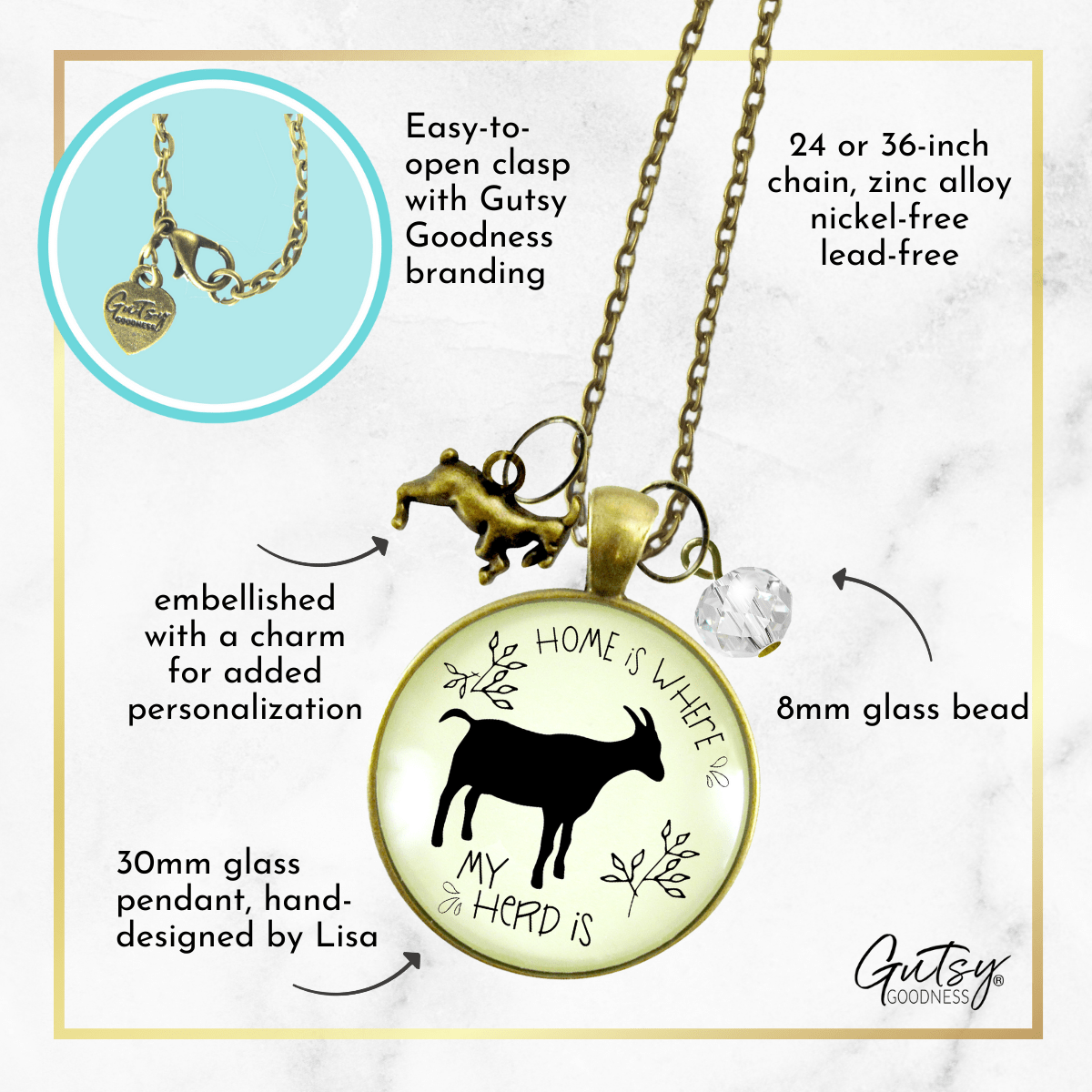 Gutsy Goodness Goat Jewelry Home is Where Your Herd is Necklace Farmhouse Style - Gutsy Goodness Handmade Jewelry;Goat Jewelry Home Is Where Your Herd Is Necklace Farmhouse Style - Gutsy Goodness Handmade Jewelry Gifts