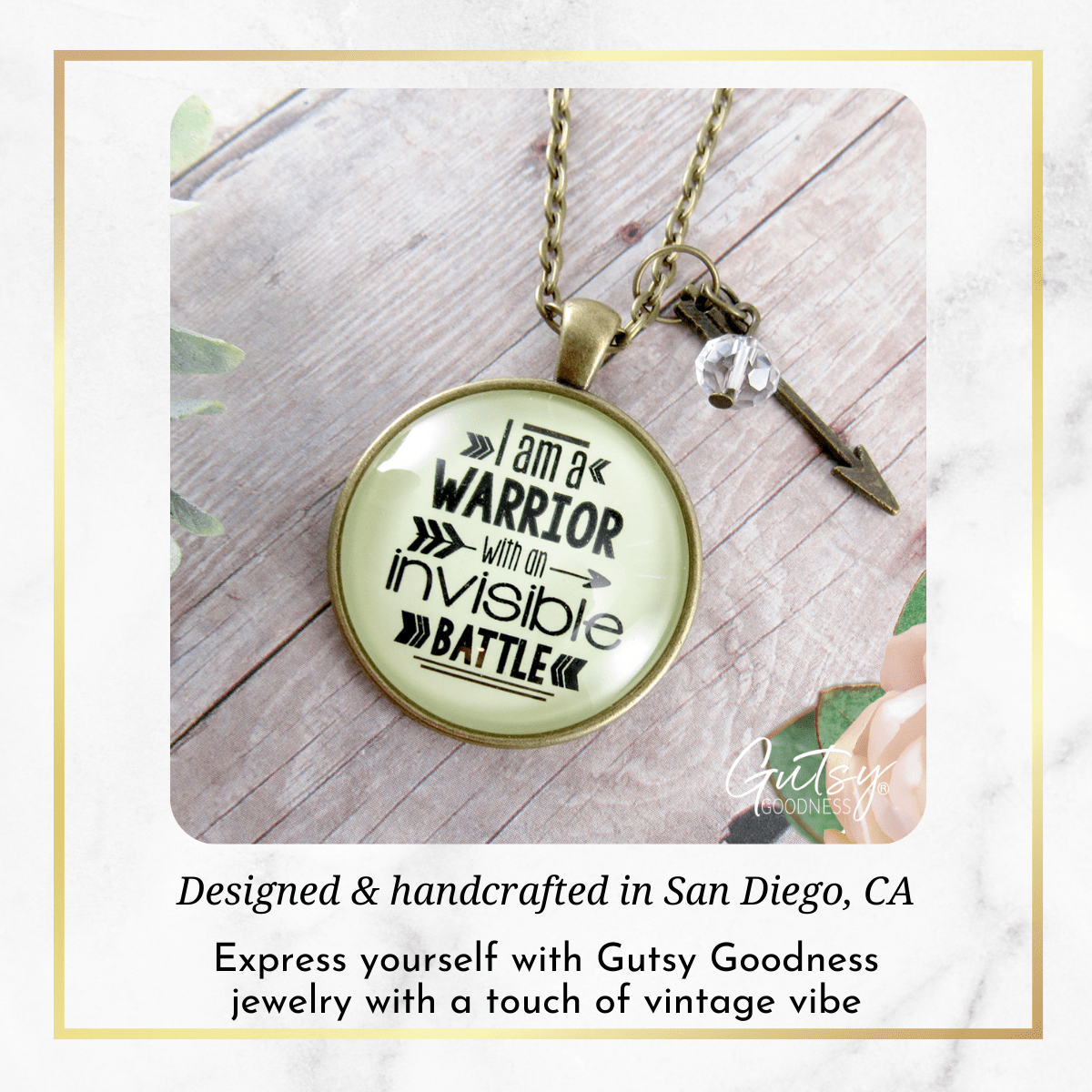 Gutsy Goodness I am a Warrior Invisible Battle Necklace Awareness Ribbon Charm - Gutsy Goodness Handmade Jewelry;I Am A Warrior Invisible Battle Necklace Awareness Ribbon Charm - Gutsy Goodness Handmade Jewelry Gifts