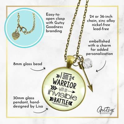 Gutsy Goodness I am a Warrior Invisible Battle Necklace Awareness Ribbon Charm - Gutsy Goodness Handmade Jewelry;I Am A Warrior Invisible Battle Necklace Awareness Ribbon Charm - Gutsy Goodness Handmade Jewelry Gifts