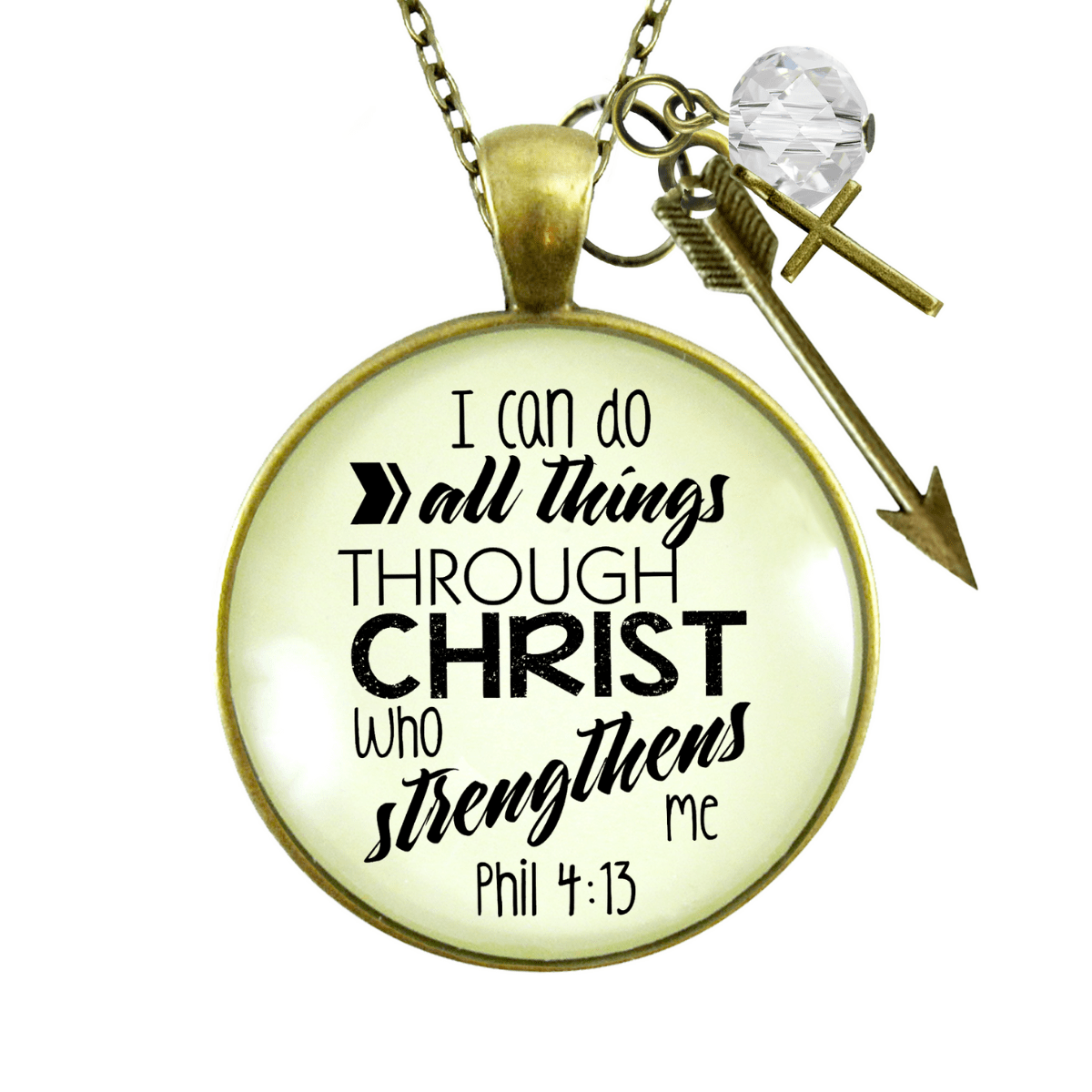 Gutsy Goodness I Can Do All Things Faith Necklace Brave Life Quote Cross Charm - Gutsy Goodness Handmade Jewelry;I Can Do All Things Faith Necklace Brave Life Quote Cross Charm - Gutsy Goodness Handmade Jewelry Gifts