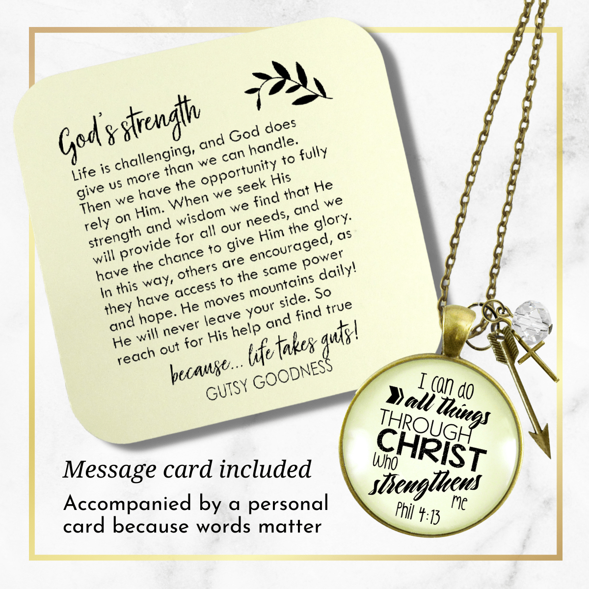 Gutsy Goodness I Can Do All Things Faith Necklace Brave Life Quote Cross Charm - Gutsy Goodness Handmade Jewelry;I Can Do All Things Faith Necklace Brave Life Quote Cross Charm - Gutsy Goodness Handmade Jewelry Gifts