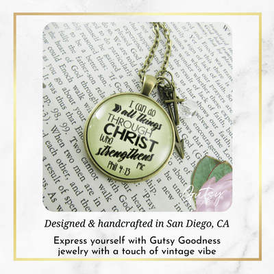 Gutsy Goodness I Can Do All Things Faith Necklace Brave Life Quote Cross Charm - Gutsy Goodness Handmade Jewelry;I Can Do All Things Faith Necklace Brave Life Quote Cross Charm - Gutsy Goodness Handmade Jewelry Gifts