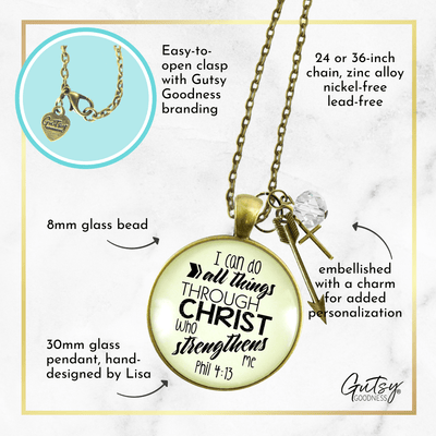 Gutsy Goodness I Can Do All Things Faith Necklace Brave Life Quote Cross Charm - Gutsy Goodness Handmade Jewelry;I Can Do All Things Faith Necklace Brave Life Quote Cross Charm - Gutsy Goodness Handmade Jewelry Gifts