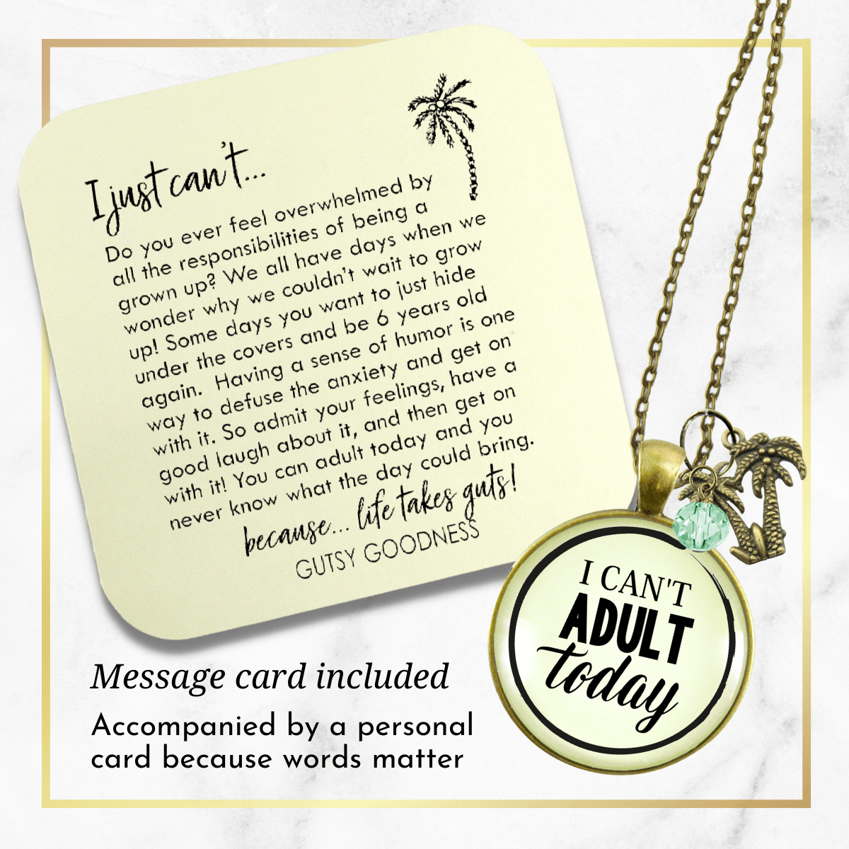 Gutsy Goodness I Can't Adult Today Necklace Funny Tropical Theme Palm Tree Jewelry - Gutsy Goodness;I Can't Adult Today Necklace Funny Tropical Theme Palm Tree Jewelry - Gutsy Goodness Handmade Jewelry Gifts