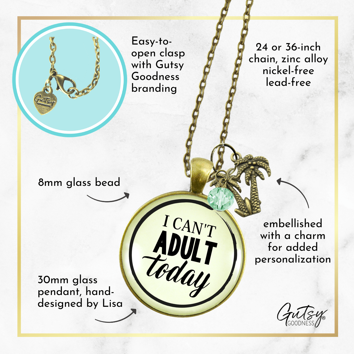 Gutsy Goodness I Can't Adult Today Necklace Funny Tropical Theme Palm Tree Jewelry - Gutsy Goodness;I Can't Adult Today Necklace Funny Tropical Theme Palm Tree Jewelry - Gutsy Goodness Handmade Jewelry Gifts