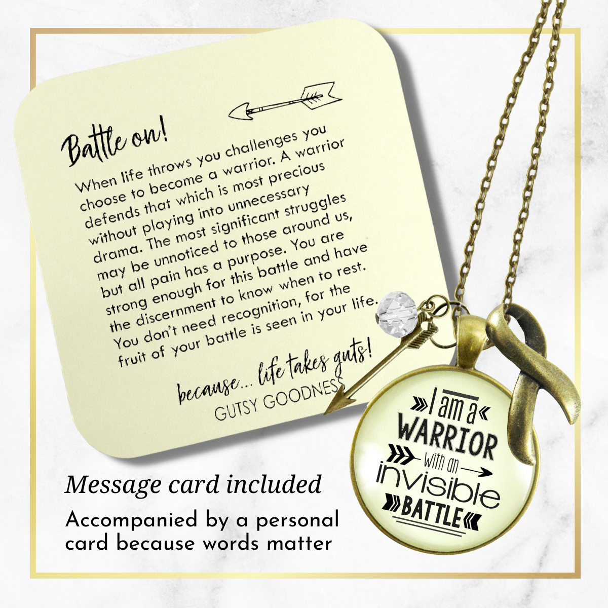 Gutsy Goodness I am a Warrior Invisible Battle Necklace Strong Women Quote Charm - Gutsy Goodness Handmade Jewelry;I Am A Warrior Invisible Battle Necklace Strong Women Quote Charm - Gutsy Goodness Handmade Jewelry Gifts