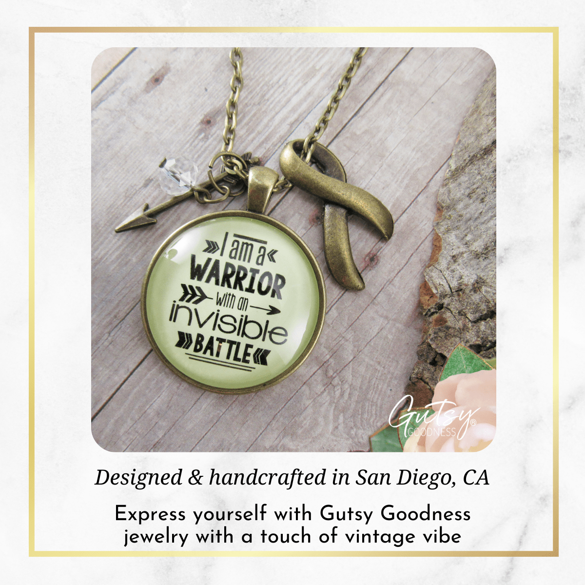 Gutsy Goodness I am a Warrior Invisible Battle Necklace Strong Women Quote Charm - Gutsy Goodness Handmade Jewelry;I Am A Warrior Invisible Battle Necklace Strong Women Quote Charm - Gutsy Goodness Handmade Jewelry Gifts