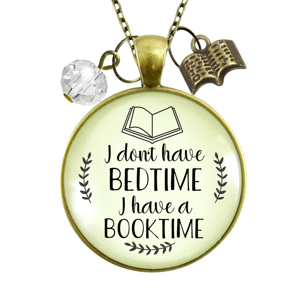 Book Lovers Necklace Don't Have Bedtime Booktime Readers Bookworm Jewelry - Gutsy Goodness