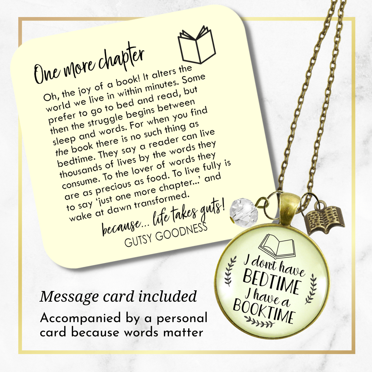 Book Lovers Necklace Don't Have Bedtime Booktime Readers Bookworm Jewelry - Gutsy Goodness
