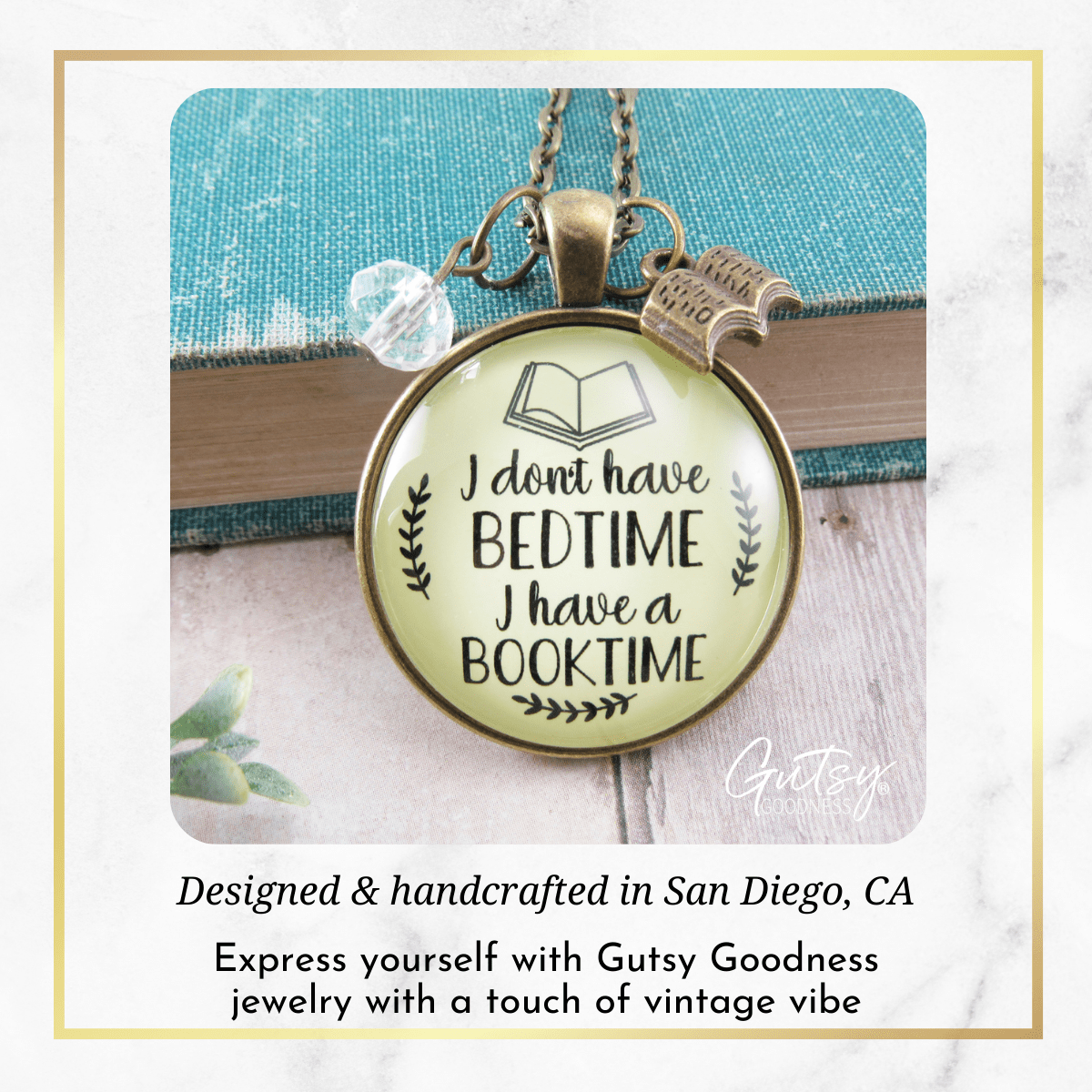 Book Lovers Necklace Don't Have Bedtime Booktime Readers Bookworm Jewelry - Gutsy Goodness