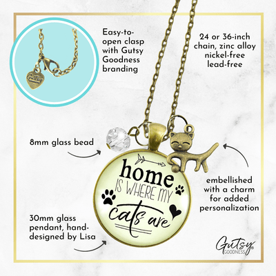 Gutsy Goodness Cats Necklace Home is Where My Cats Kitty Saying Feline Gift Womens Jewelry - Gutsy Goodness Handmade Jewelry;Cats Necklace Home Is Where My Cats Kitty Saying Feline Gift Womens Jewelry - Gutsy Goodness Handmade Jewelry Gifts