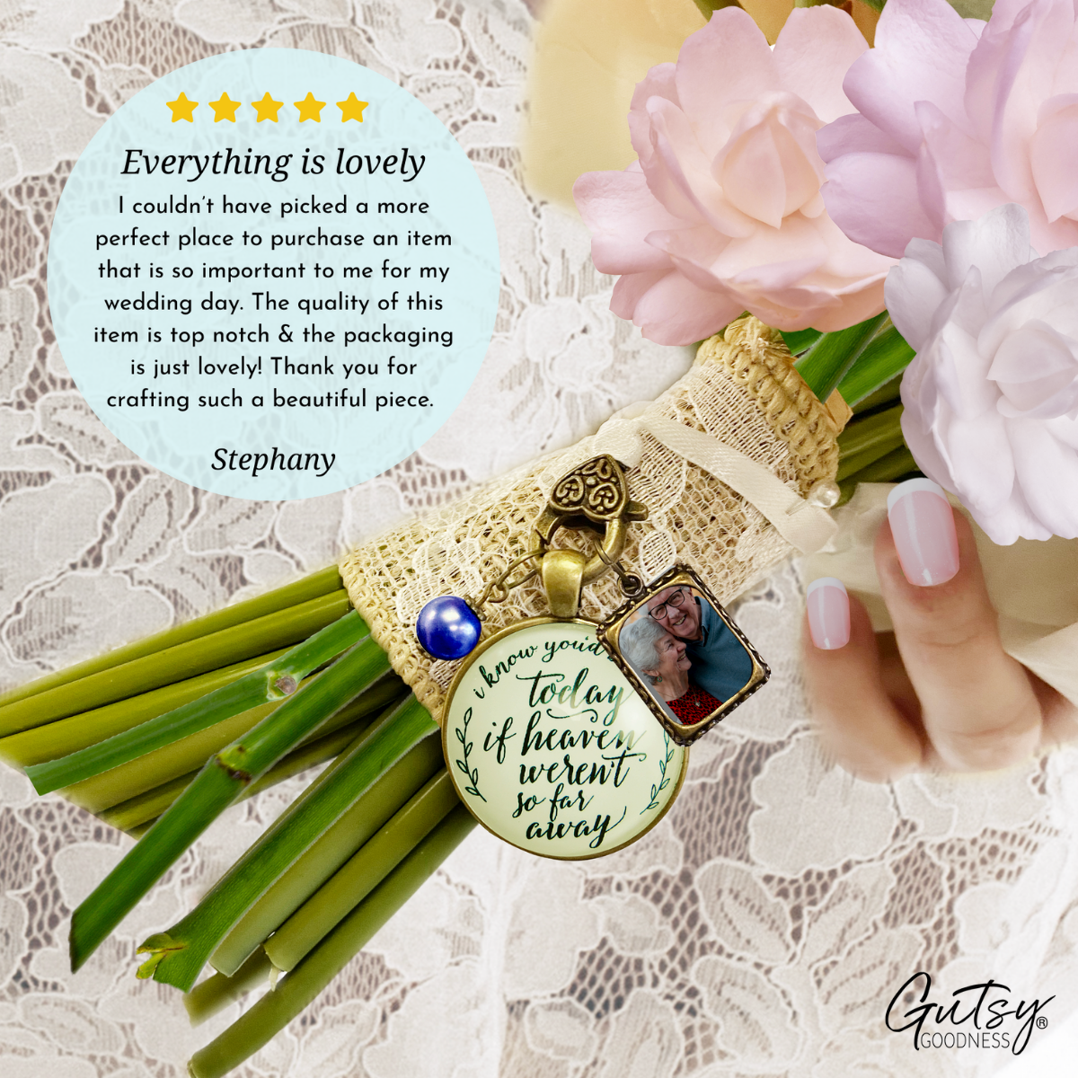 Wedding Bouquet Memorial Charm I Know You'd Be Here Heaven Rustic Memory Photo - Gutsy Goodness Handmade Jewelry Gifts