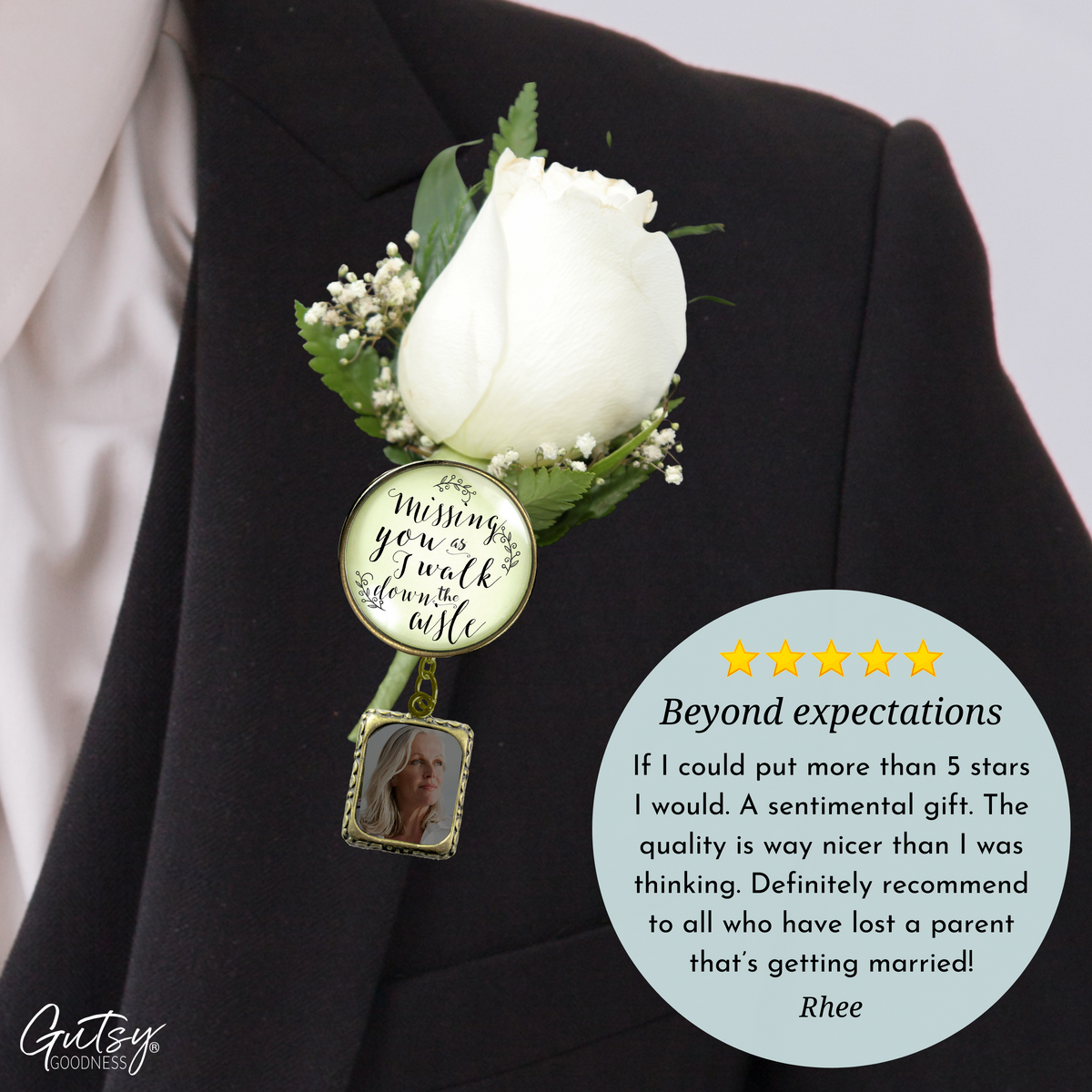 Wedding Memorial Boutonniere Pin Photo Frame Missing You Today Vintage Cream For Men - Gutsy Goodness