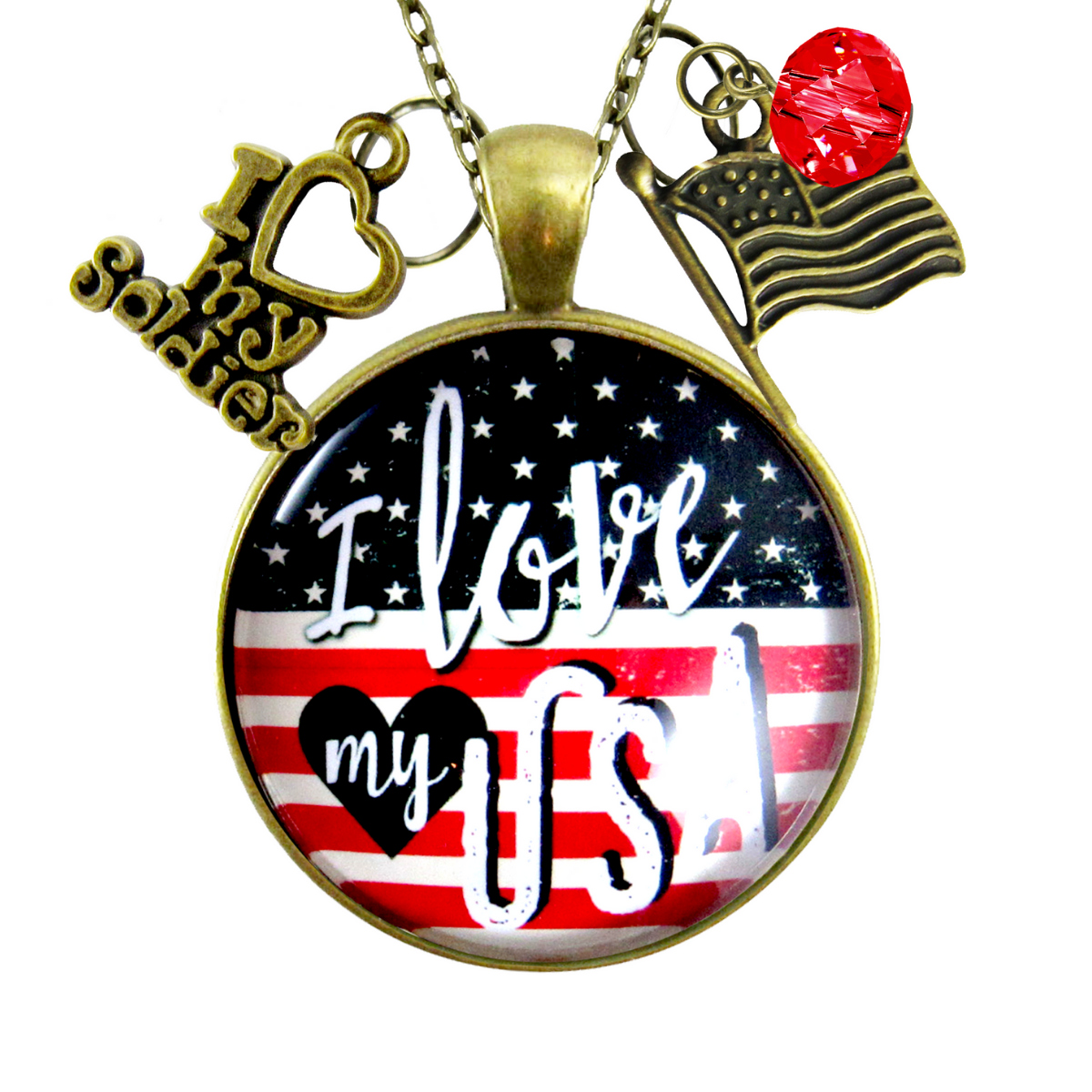 Gutsy Goodness I Love My Soldier Necklace American Flag USA Patriotic Pendant - Gutsy Goodness Handmade Jewelry;I Love My Soldier Necklace American Flag Usa Patriotic Pendant - Gutsy Goodness Handmade Jewelry Gifts