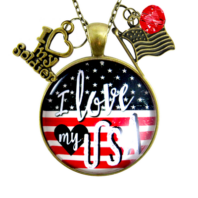 Gutsy Goodness I Love My Soldier Necklace American Flag USA Patriotic Pendant - Gutsy Goodness Handmade Jewelry;I Love My Soldier Necklace American Flag Usa Patriotic Pendant - Gutsy Goodness Handmade Jewelry Gifts