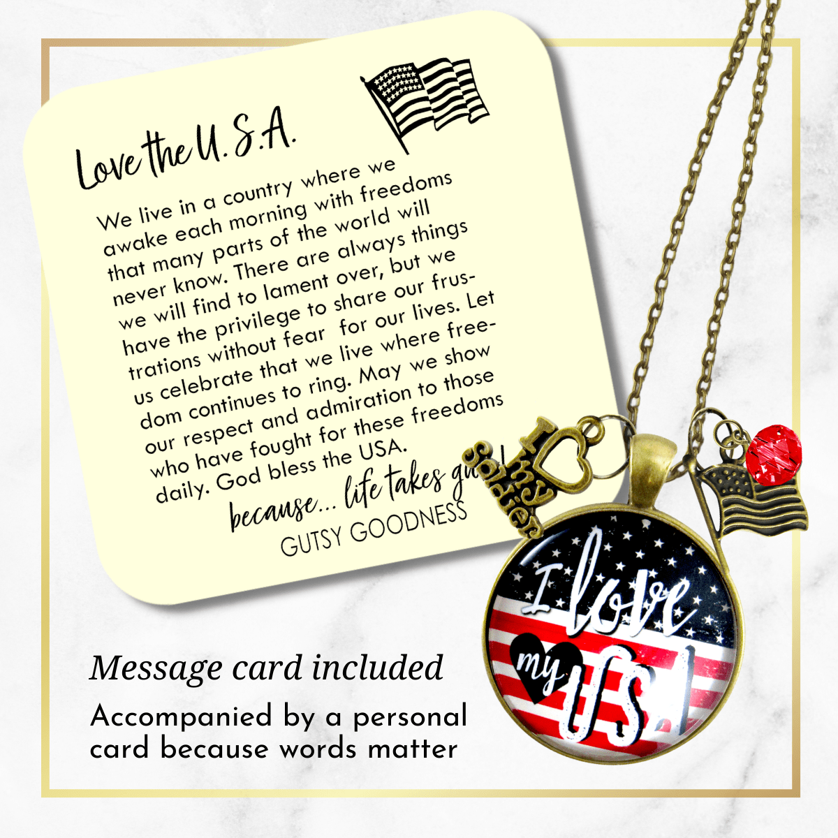 Gutsy Goodness I Love My Soldier Necklace American Flag USA Patriotic Pendant - Gutsy Goodness Handmade Jewelry;I Love My Soldier Necklace American Flag Usa Patriotic Pendant - Gutsy Goodness Handmade Jewelry Gifts