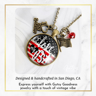 Gutsy Goodness I Love My Soldier Necklace American Flag USA Patriotic Pendant - Gutsy Goodness Handmade Jewelry;I Love My Soldier Necklace American Flag Usa Patriotic Pendant - Gutsy Goodness Handmade Jewelry Gifts