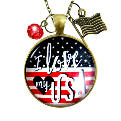 Gutsy Goodness I Love My USA Necklace American Flag USA Patriotic Pendant - Gutsy Goodness Handmade Jewelry;I Love My Usa Necklace American Flag Usa Patriotic Pendant - Gutsy Goodness Handmade Jewelry Gifts