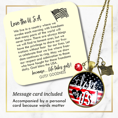 Gutsy Goodness I Love My USA Necklace American Flag USA Patriotic Pendant - Gutsy Goodness Handmade Jewelry;I Love My Usa Necklace American Flag Usa Patriotic Pendant - Gutsy Goodness Handmade Jewelry Gifts