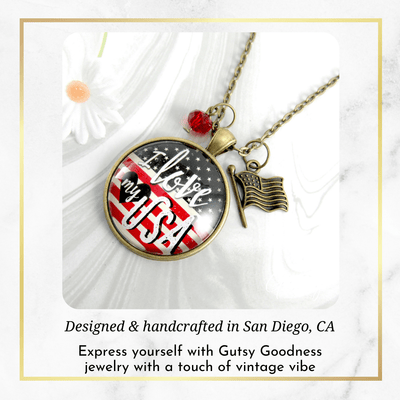 Gutsy Goodness I Love My USA Necklace American Flag USA Patriotic Pendant - Gutsy Goodness Handmade Jewelry;I Love My Usa Necklace American Flag Usa Patriotic Pendant - Gutsy Goodness Handmade Jewelry Gifts